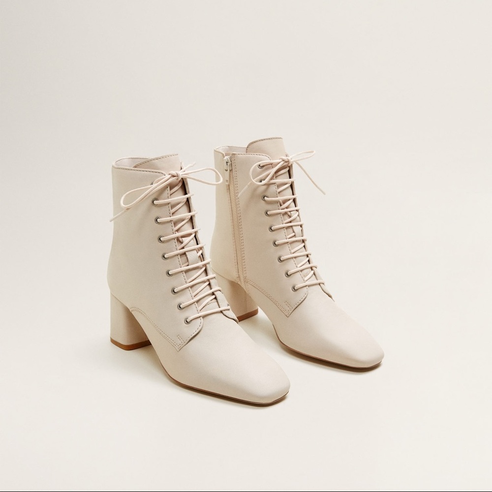 Cream Ivory Leather Lace Up Ankle Boots 6 - Picture 5 of 6